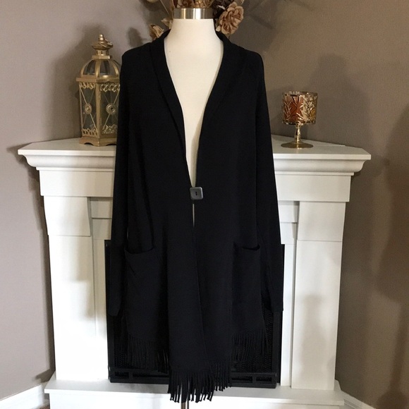 Barbara Lesser Jackets & Blazers - Barbara Lesser Black Fringed Duster Cardigan